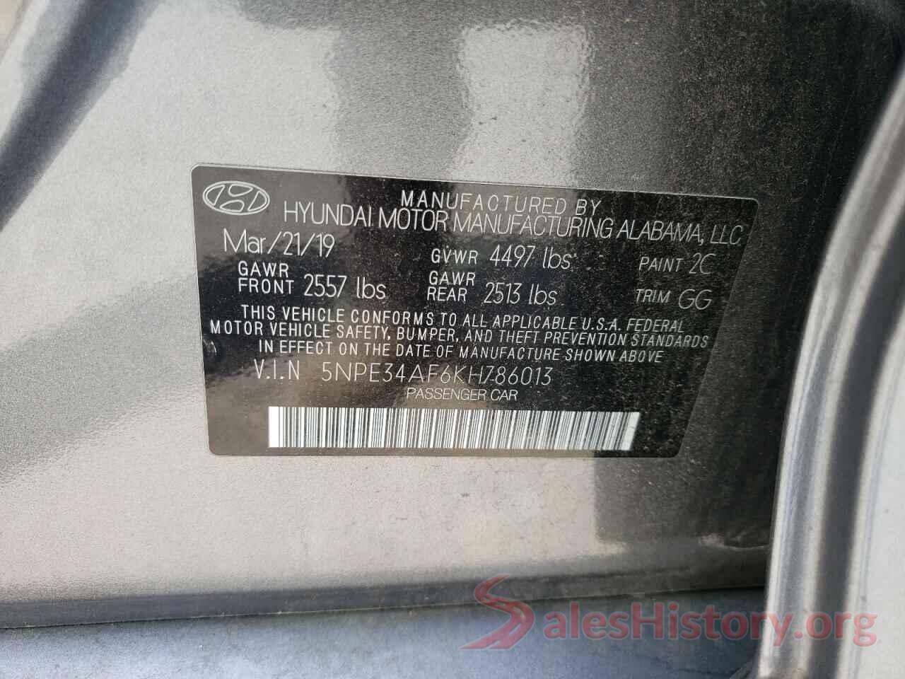 5NPE34AF6KH786013 2019 HYUNDAI SONATA