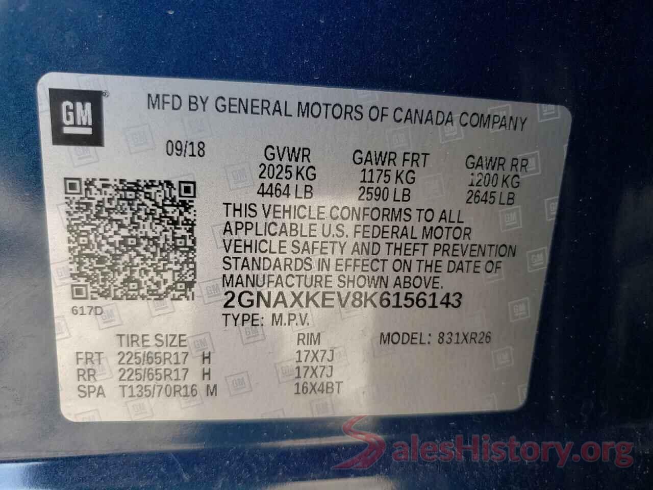 2GNAXKEV8K6156143 2019 CHEVROLET EQUINOX