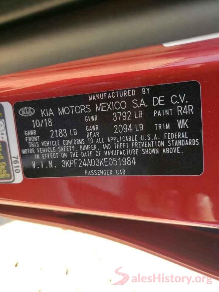 3KPF24AD3KE051984 2019 KIA FORTE