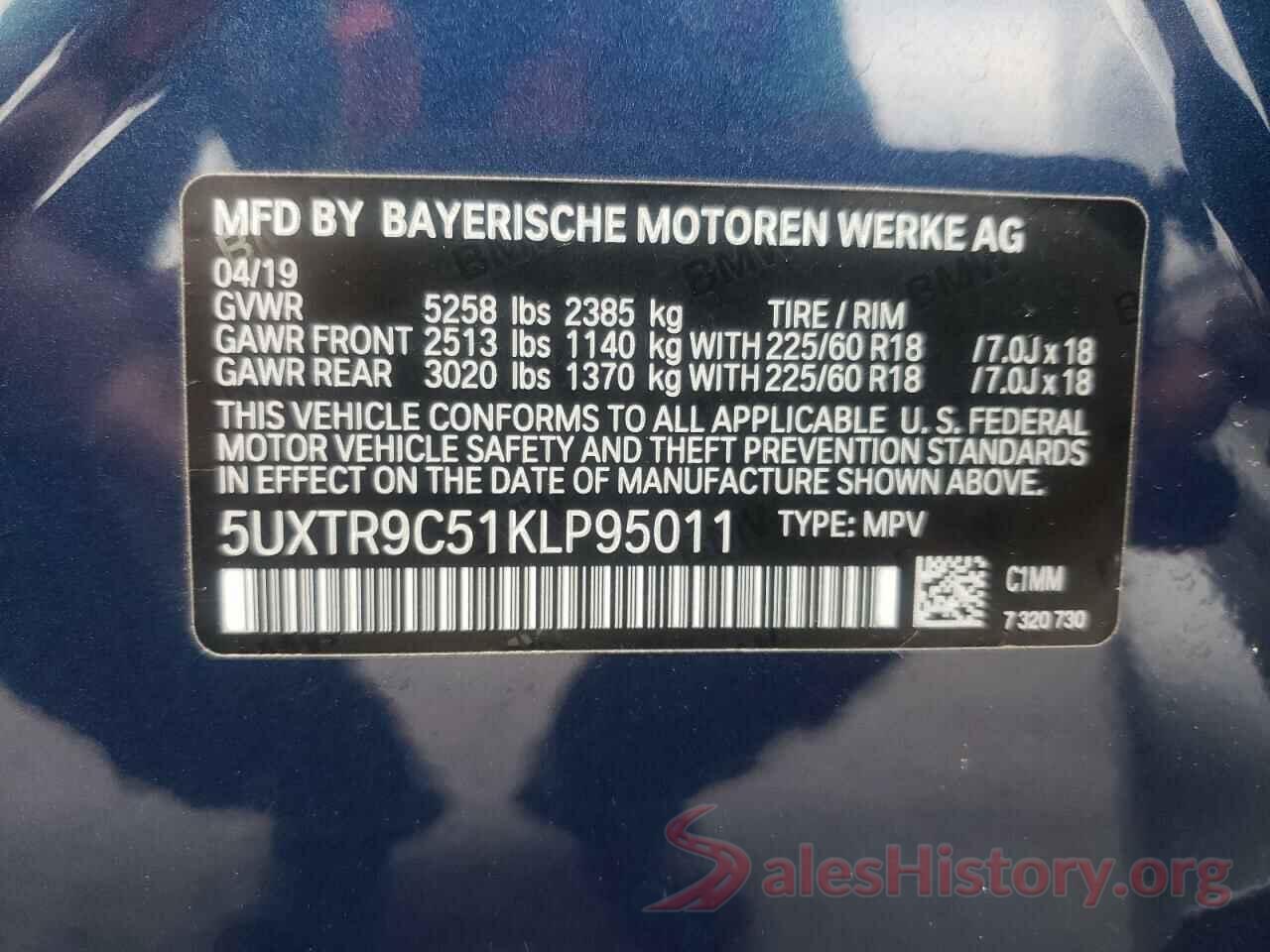 5UXTR9C51KLP95011 2019 BMW X3