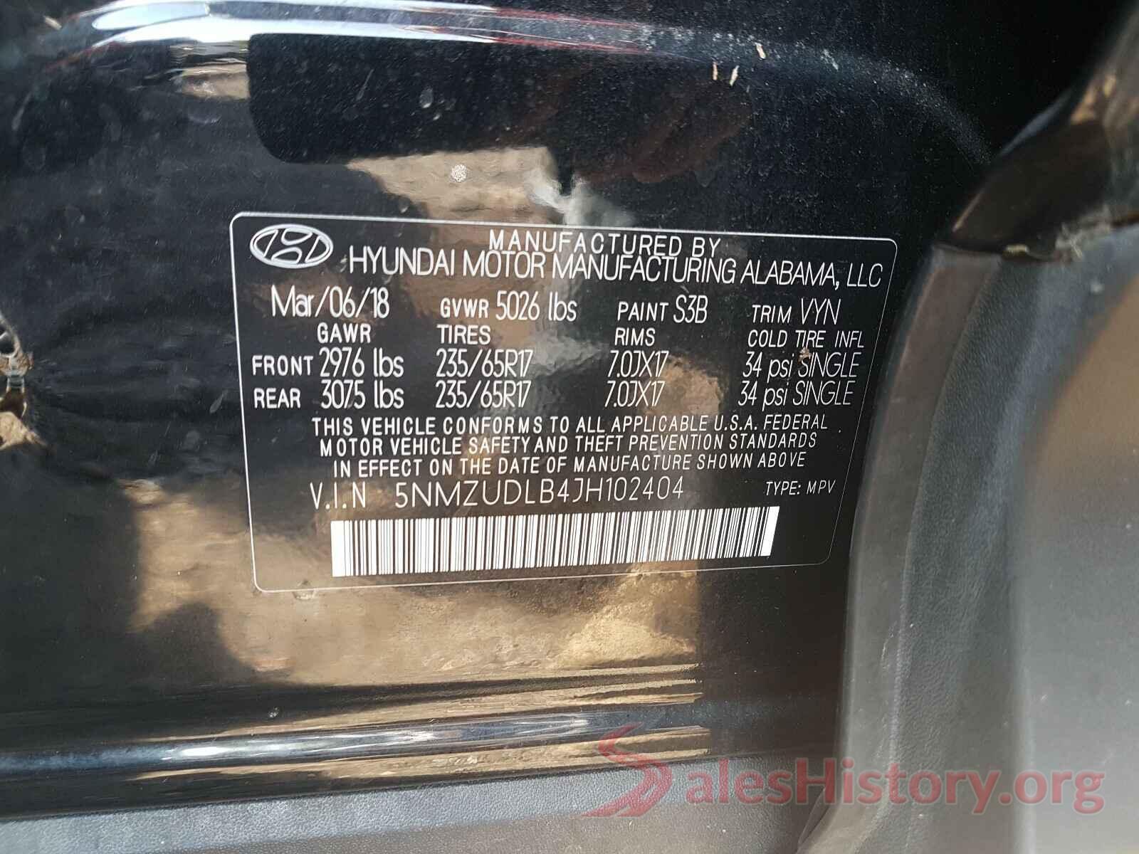 5NMZUDLB4JH102404 2018 HYUNDAI SANTA FE