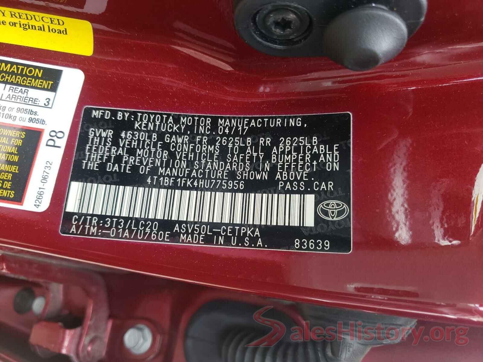 4T1BF1FK4HU775956 2017 TOYOTA CAMRY