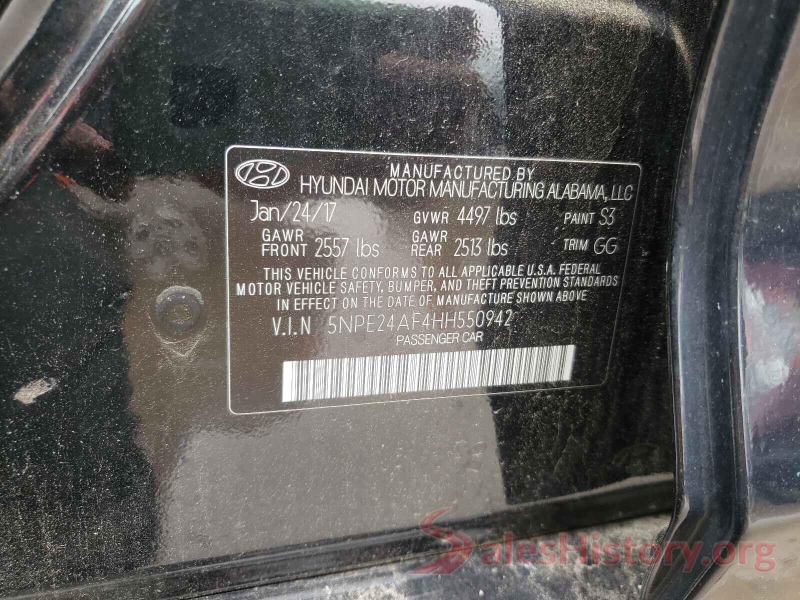 5NPE24AF4HH550942 2017 HYUNDAI SONATA