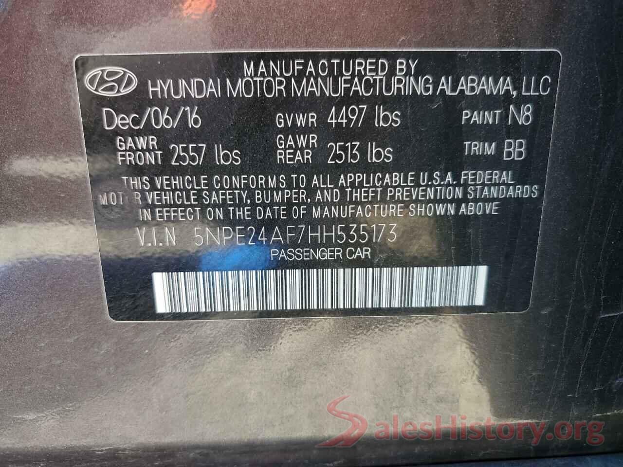 5NPE24AF7HH535173 2017 HYUNDAI SONATA