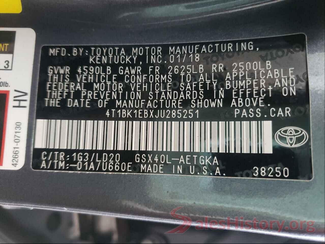 4T1BK1EBXJU285251 2018 TOYOTA AVALON