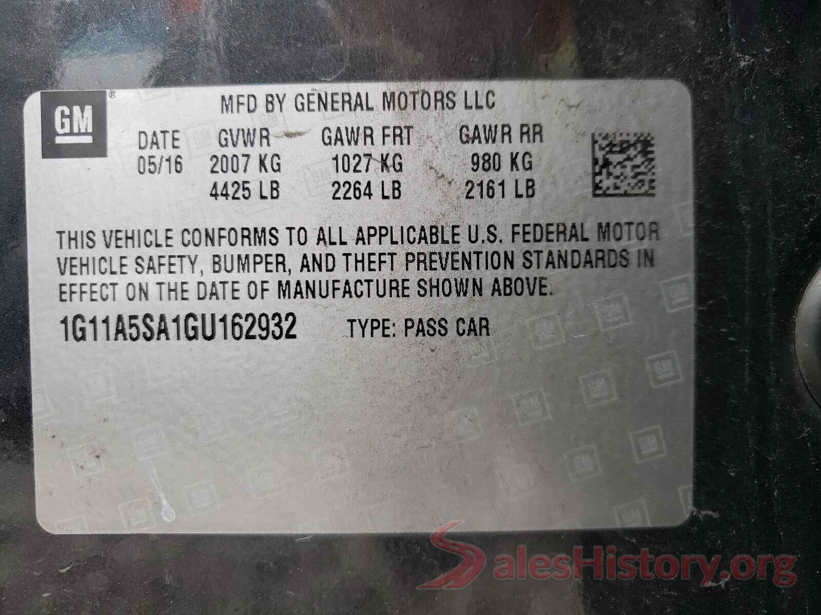 1G11A5SA1GU162932 2016 CHEVROLET MALIBU