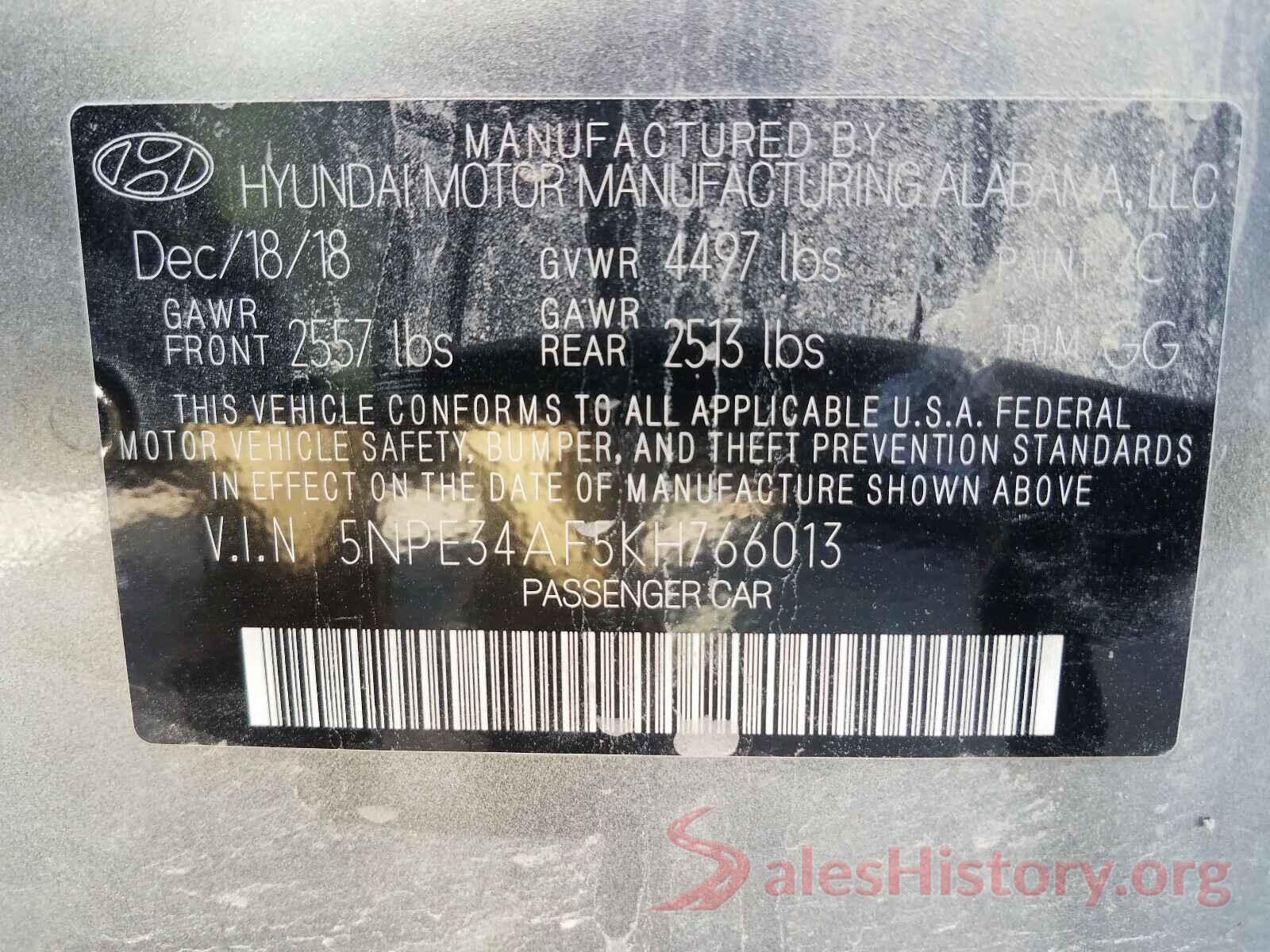 5NPE34AF5KH766013 2019 HYUNDAI SONATA