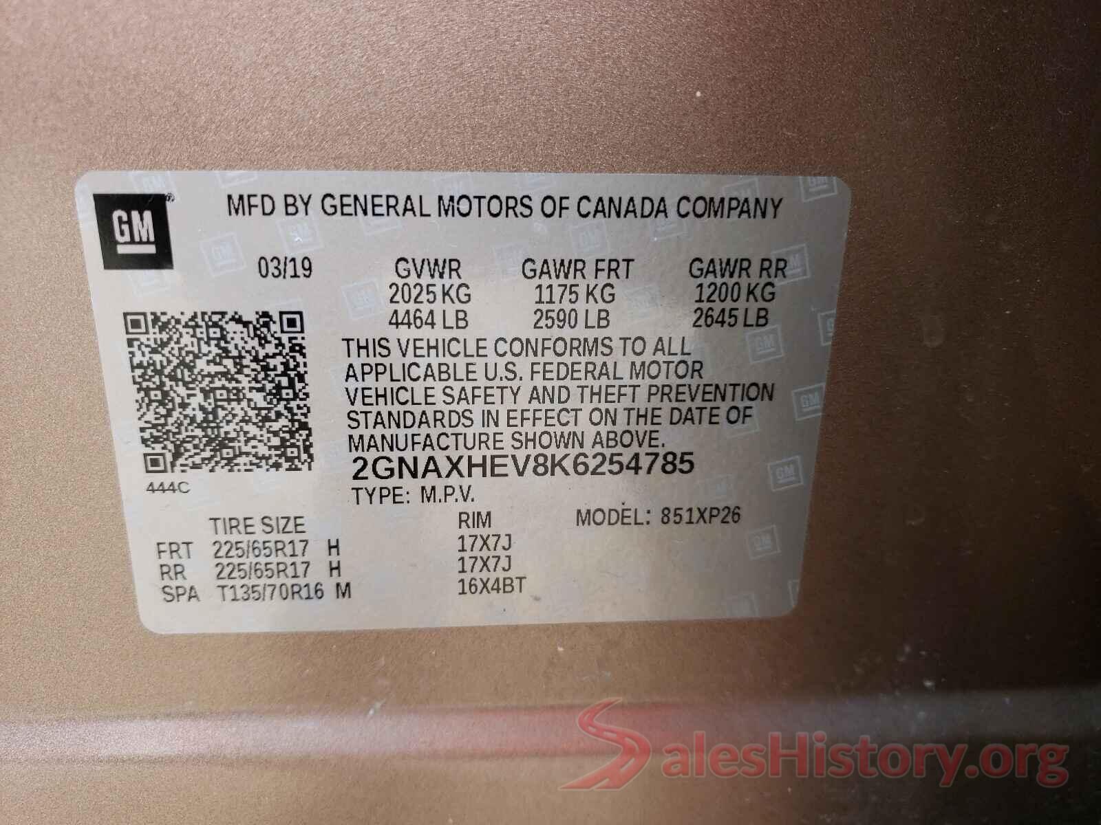 2GNAXHEV8K6254785 2019 CHEVROLET EQUINOX