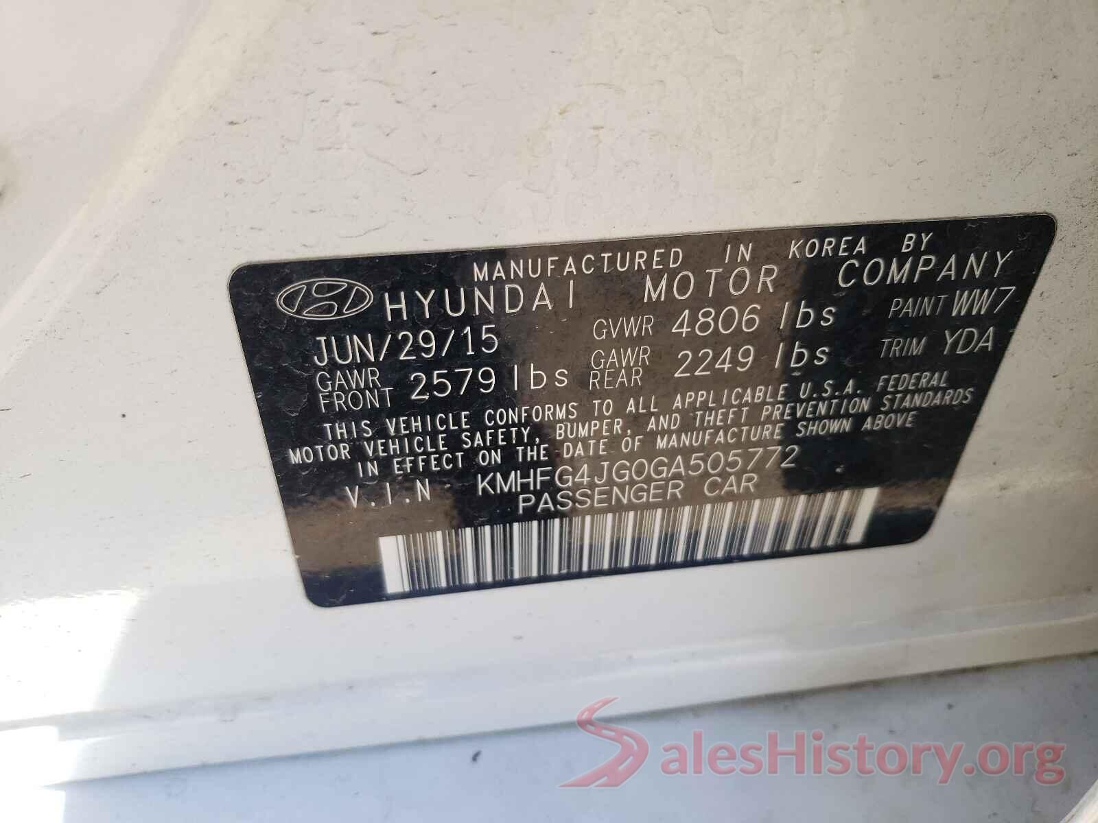 KMHFG4JG0GA505772 2016 HYUNDAI AZERA