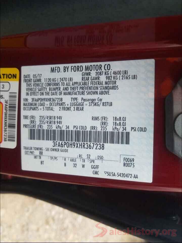 3FA6P0H9XHR367238 2017 FORD FUSION