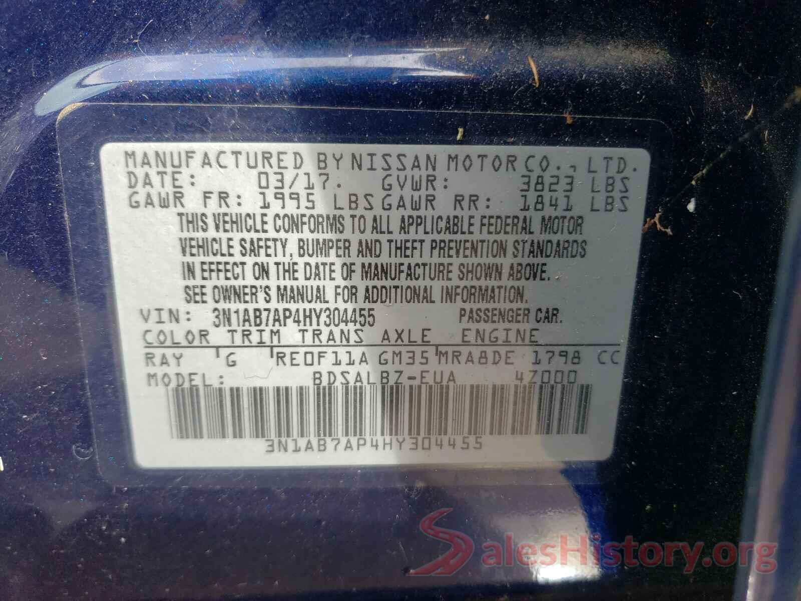 3N1AB7AP4HY304455 2017 NISSAN SENTRA