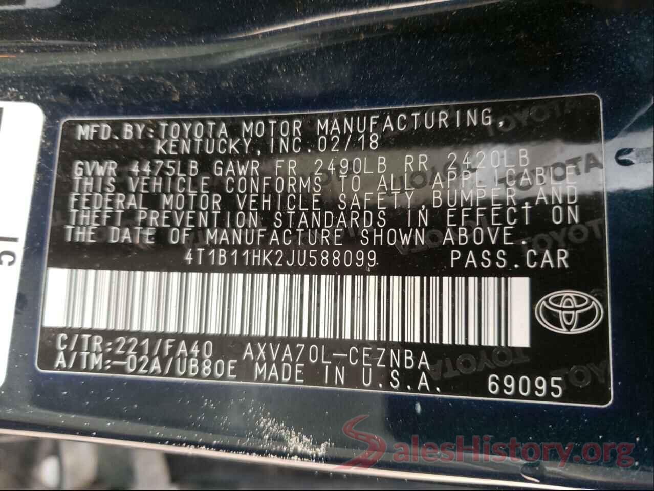 4T1B11HK2JU588099 2018 TOYOTA CAMRY