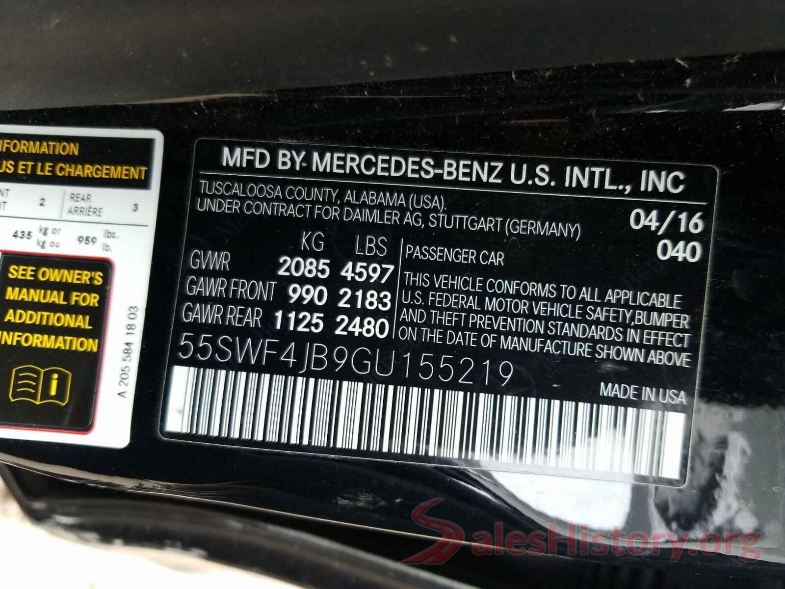 55SWF4JB9GU155219 2016 MERCEDES-BENZ C CLASS