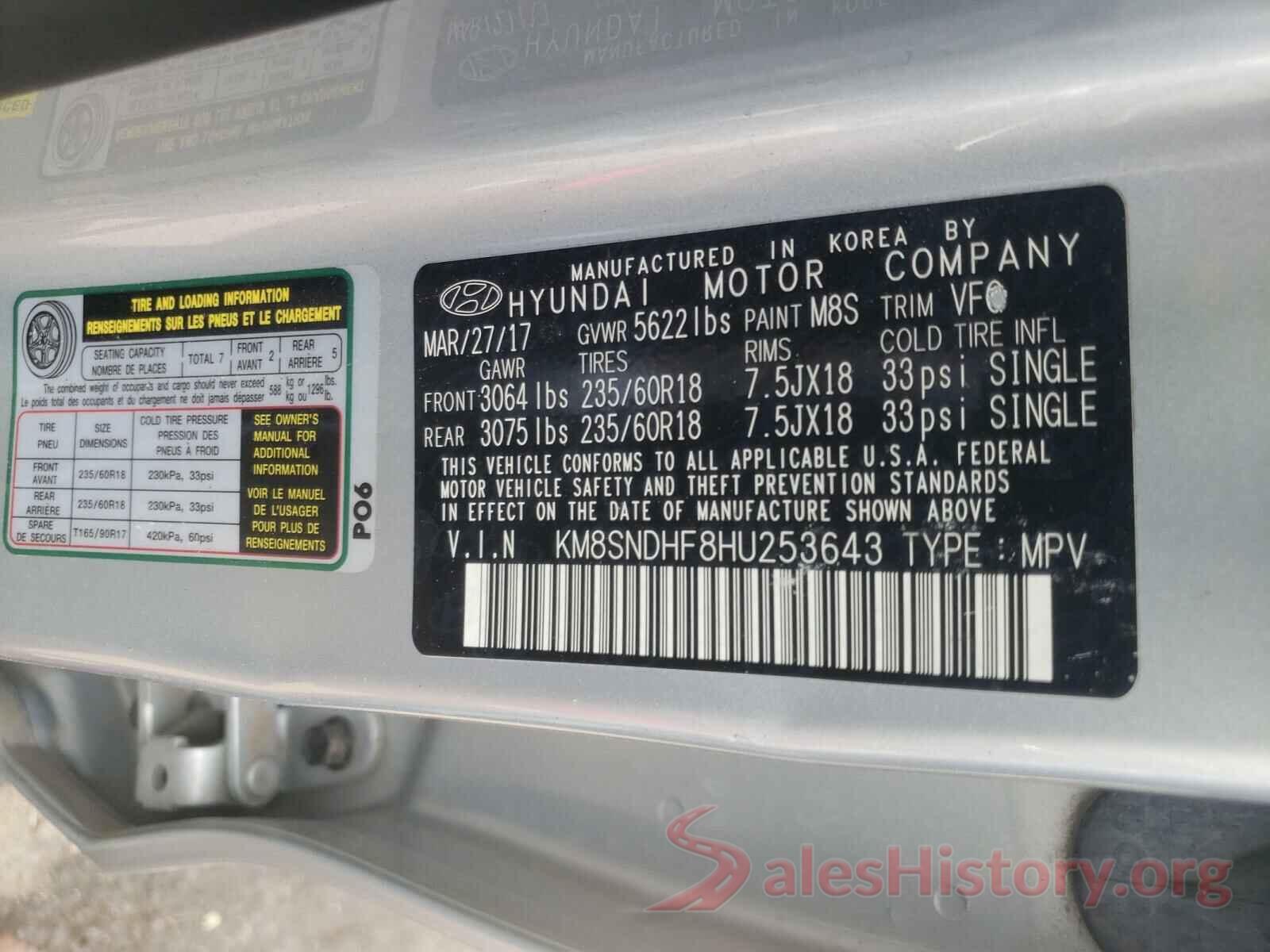 KM8SNDHF8HU253643 2017 HYUNDAI SANTA FE