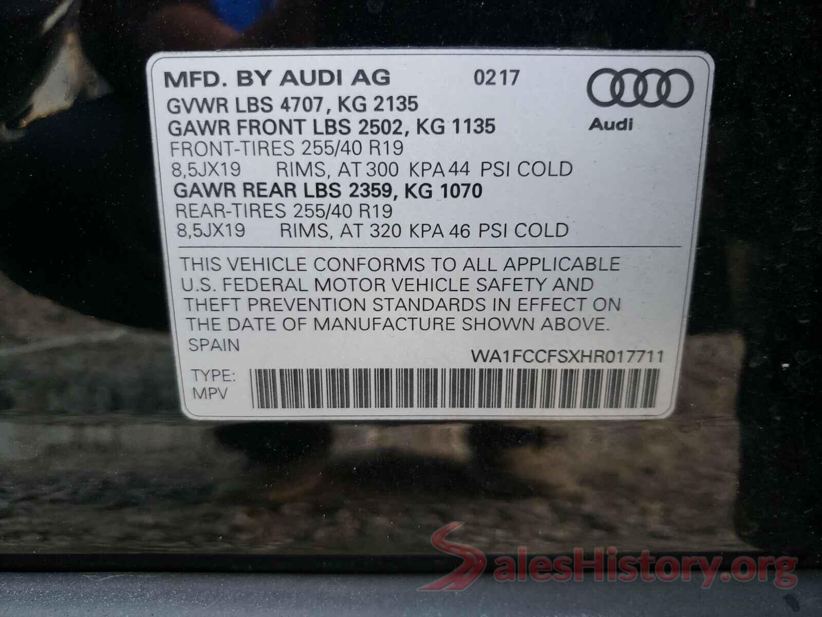 WA1FCCFSXHR017711 2017 AUDI Q3