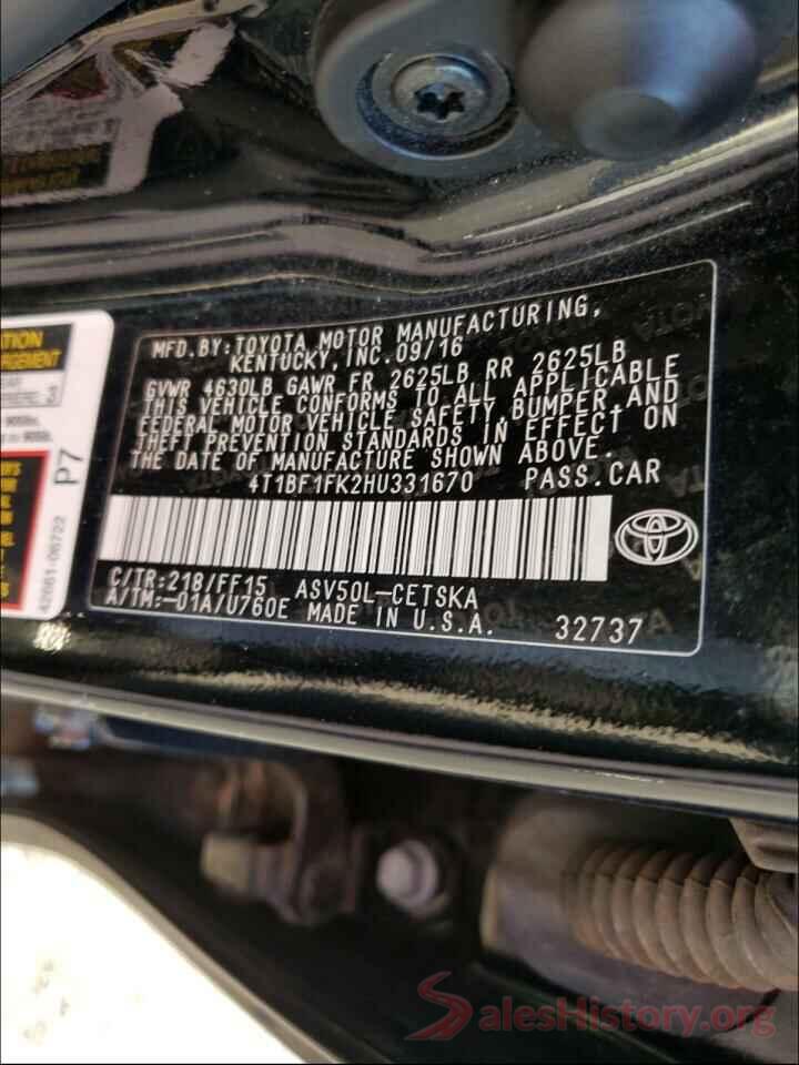 4T1BF1FK2HU331670 2017 TOYOTA CAMRY