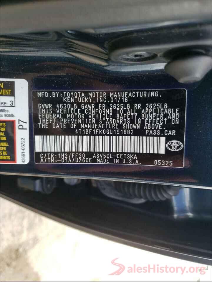 4T1BF1FK0GU191682 2016 TOYOTA CAMRY