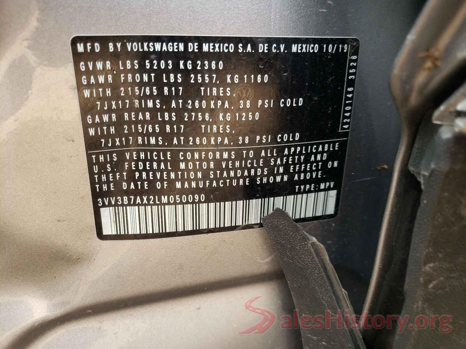 3VV3B7AX2LM050090 2020 VOLKSWAGEN TIGUAN