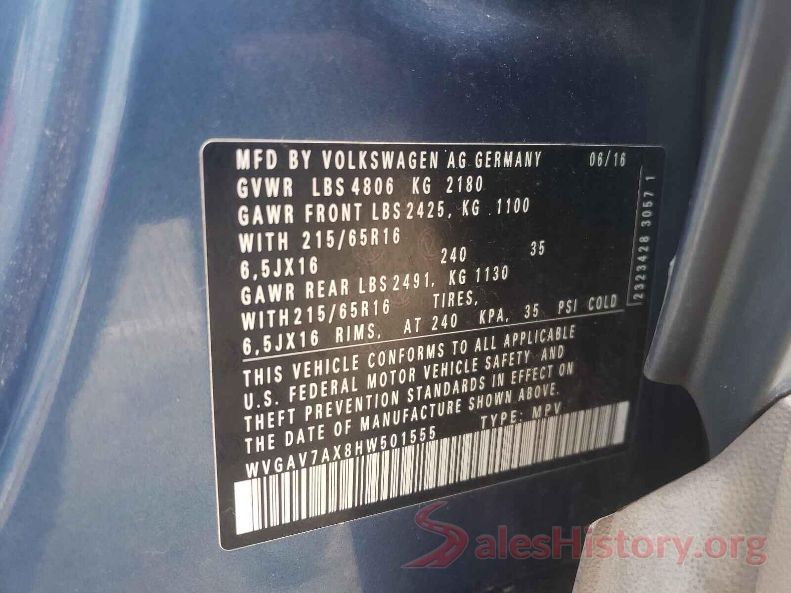 WVGAV7AX8HW501555 2017 VOLKSWAGEN TIGUAN