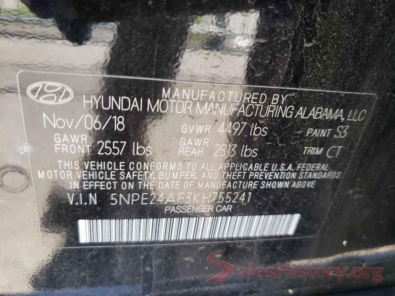 5NPE24AF3KH755241 2019 HYUNDAI SONATA