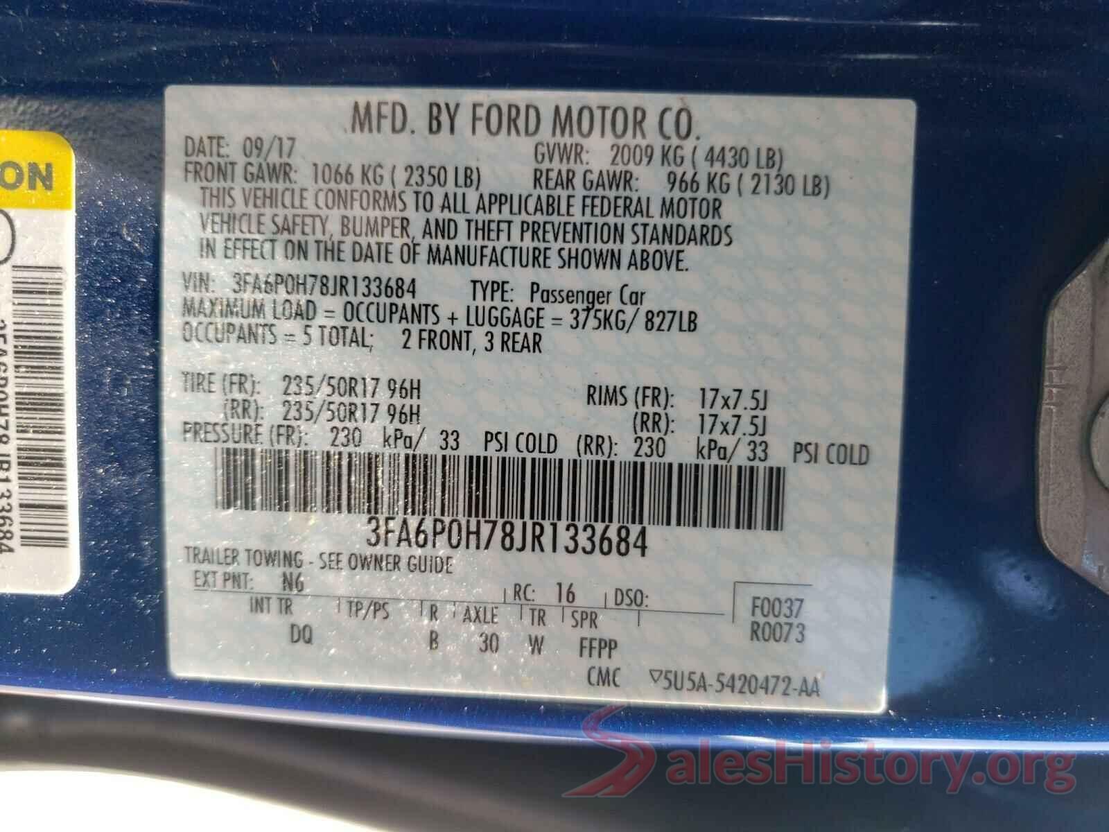 3FA6P0H78JR133684 2018 FORD FUSION