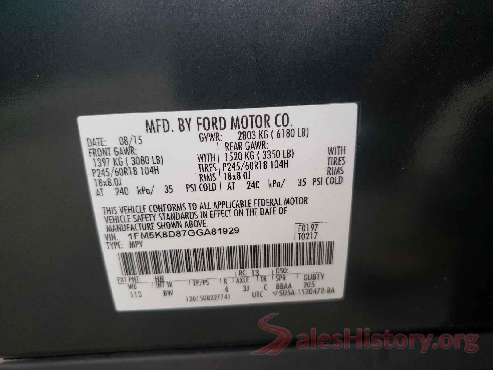 1FM5K8D87GGA81929 2016 FORD EXPLORER