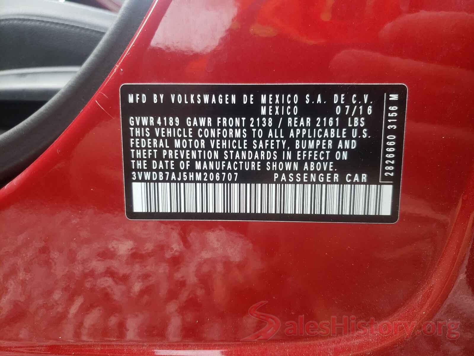 3VWDB7AJ5HM206707 2017 VOLKSWAGEN JETTA