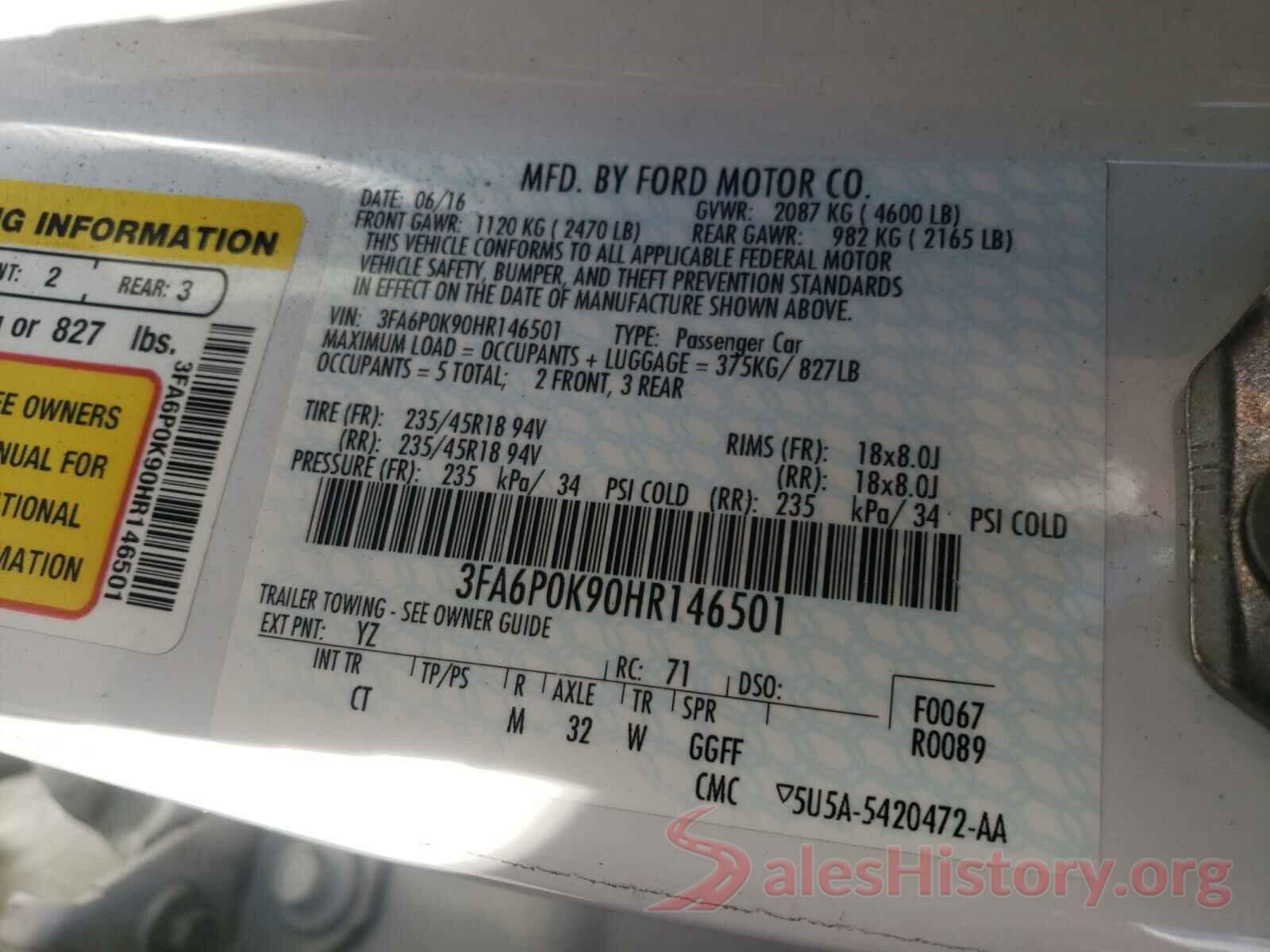 3FA6P0K90HR146501 2017 FORD FUSION