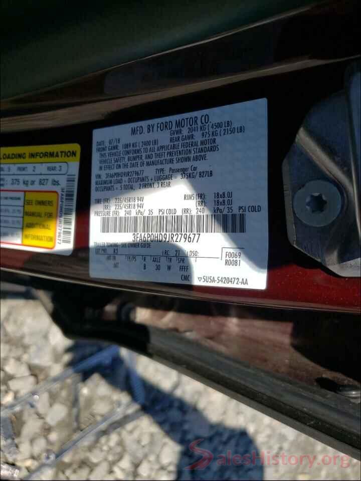 3FA6P0HD9JR279677 2018 FORD FUSION