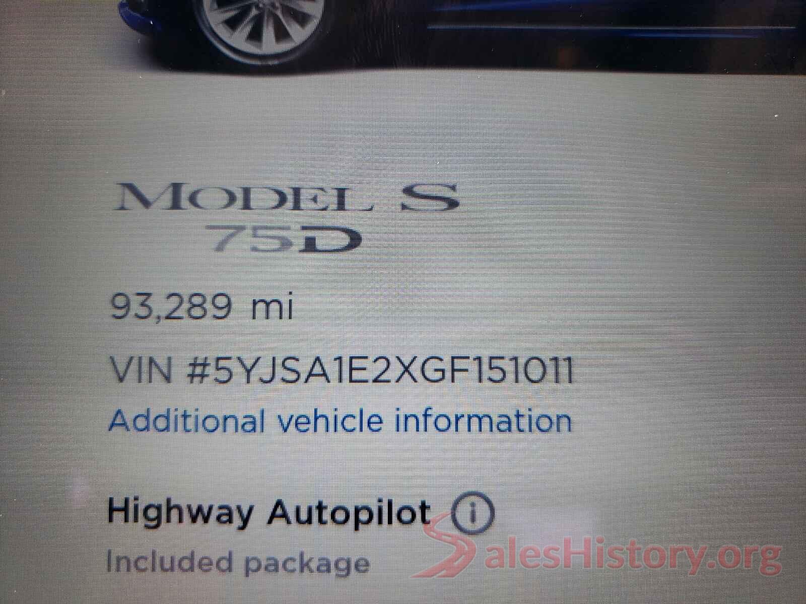 5YJSA1E2XGF151011 2016 TESLA MODEL S