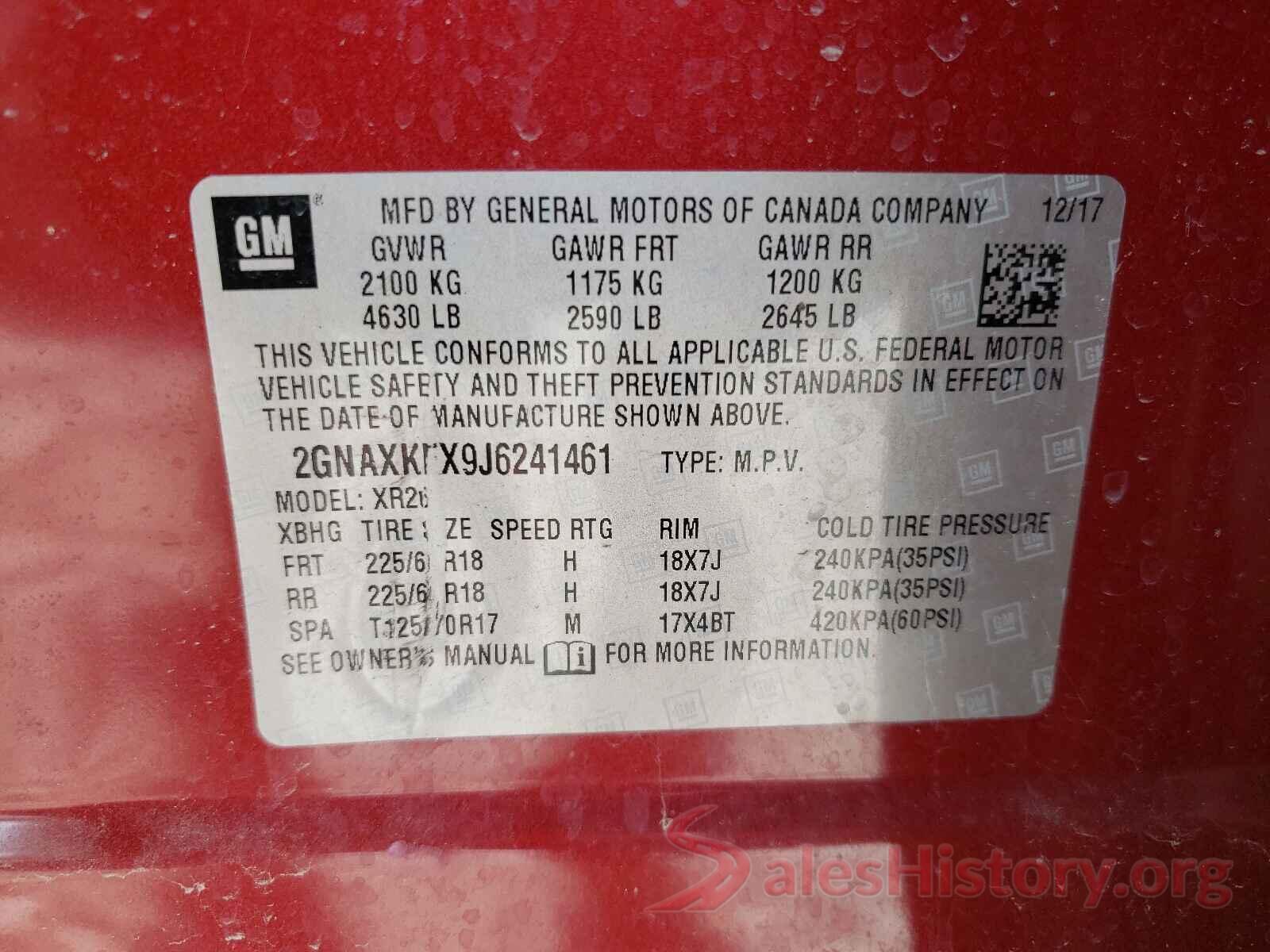 2GNAXKEX9J6241461 2018 CHEVROLET EQUINOX