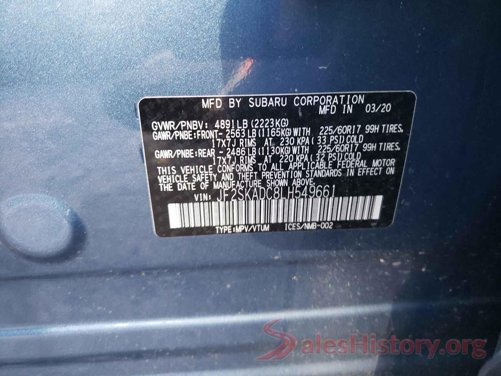 JF2SKADC8LH549661 2020 SUBARU FORESTER