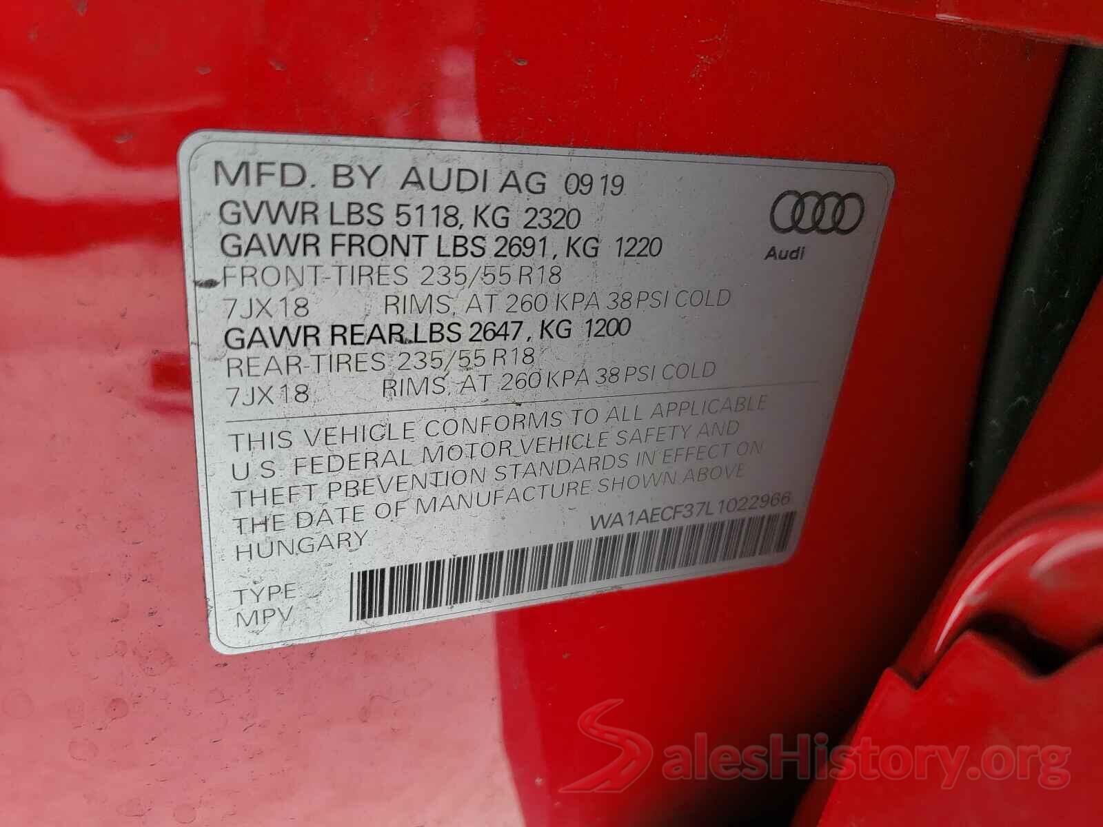 WA1AECF37L1022966 2020 AUDI Q3