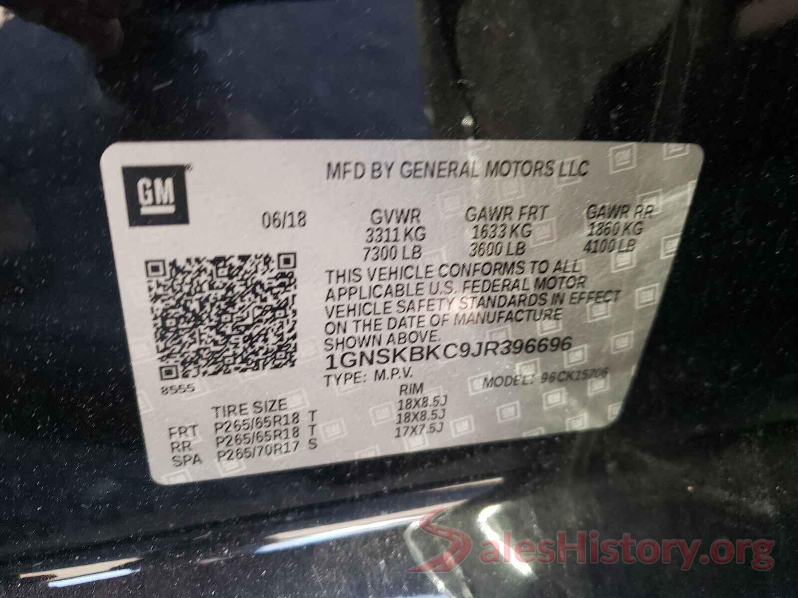 1GNSKBKC9JR396696 2018 CHEVROLET TAHOE