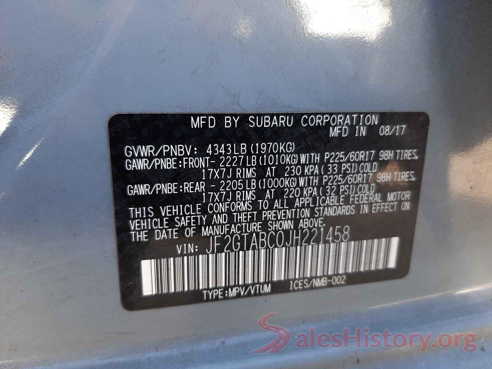 JF2GTABC0JH221458 2018 SUBARU CROSSTREK