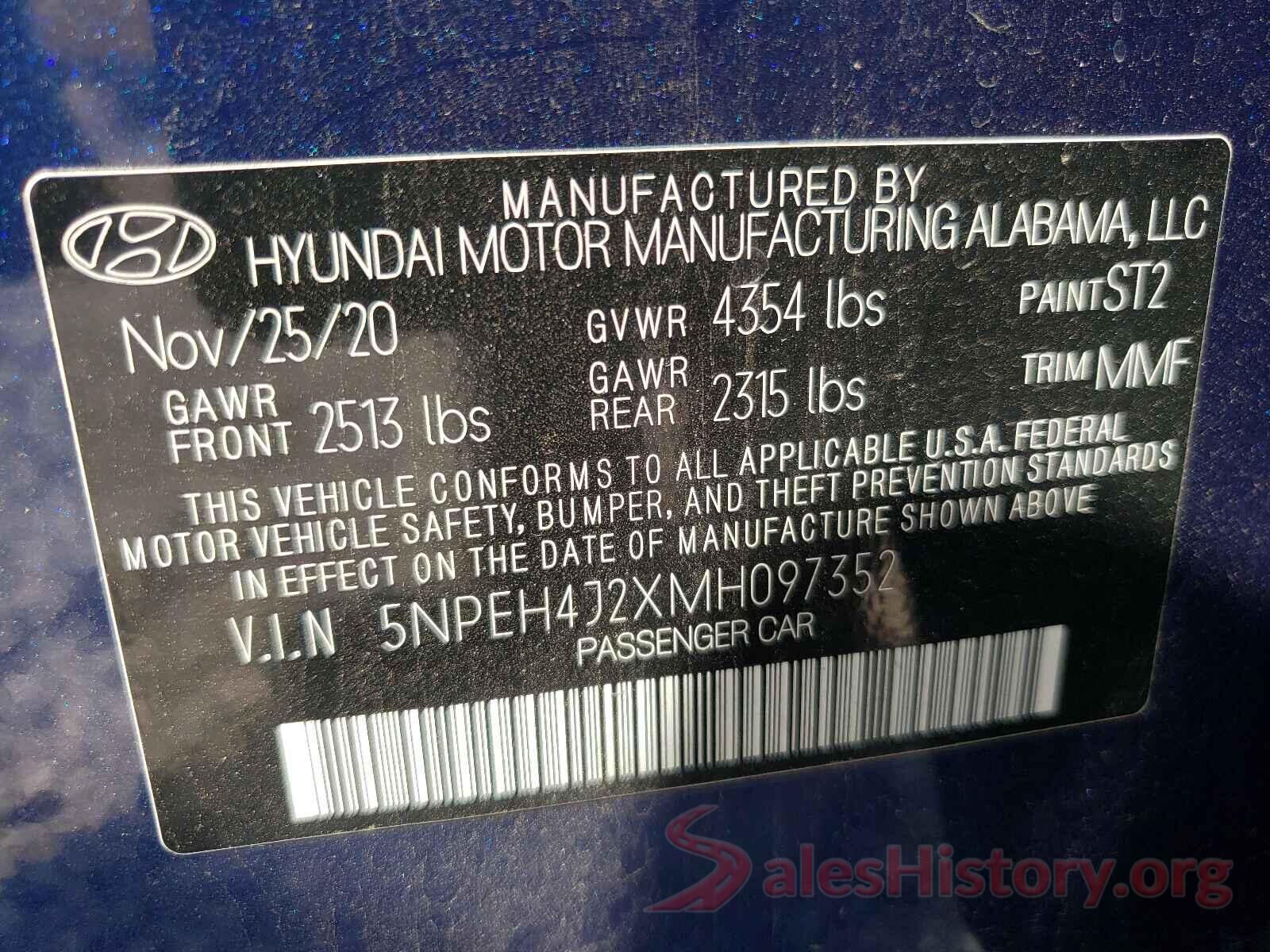 5NPEH4J2XMH097352 2021 HYUNDAI SONATA