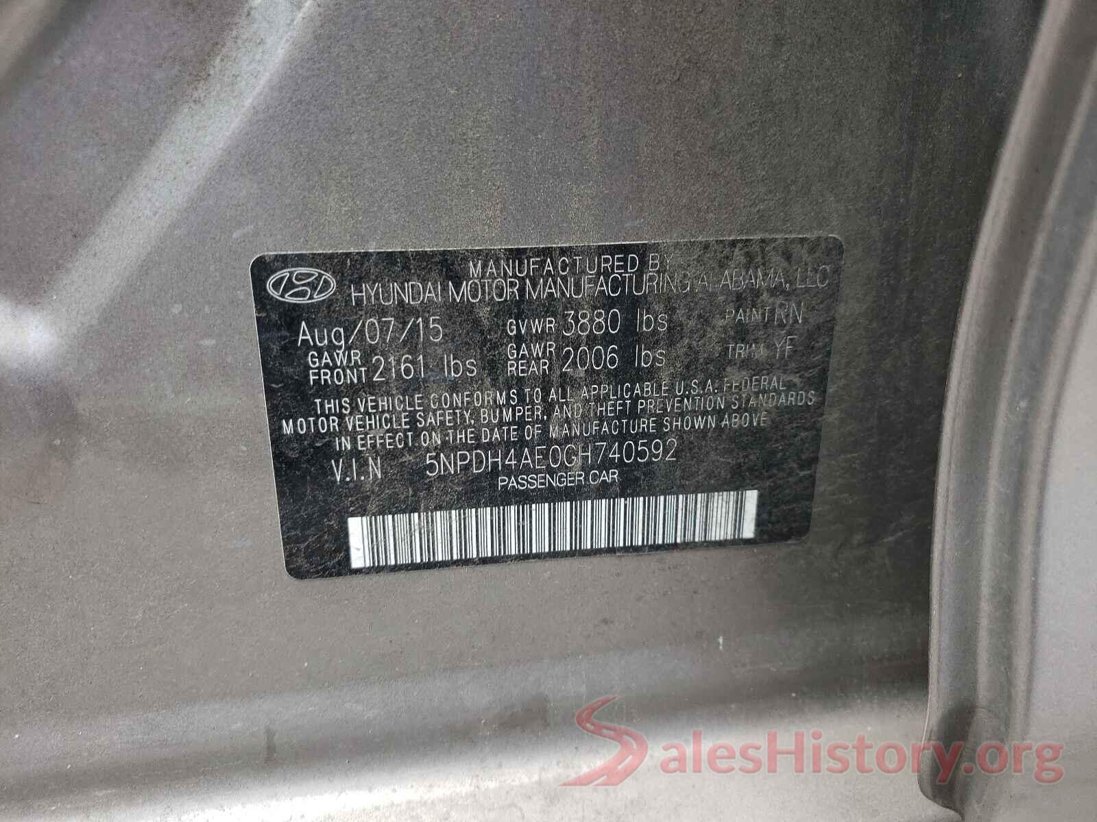 5NPDH4AE0GH740592 2016 HYUNDAI ELANTRA