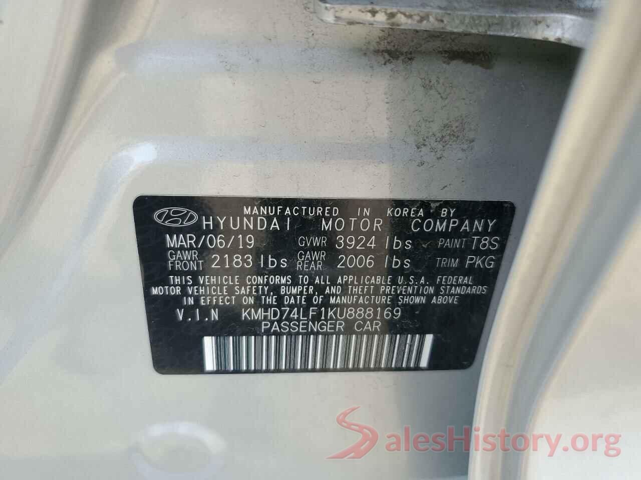 KMHD74LF1KU888169 2019 HYUNDAI ELANTRA