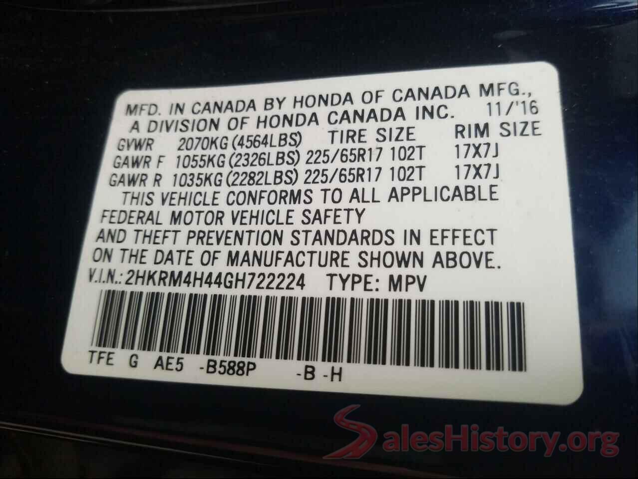 2HKRM4H44GH722224 2016 HONDA CRV