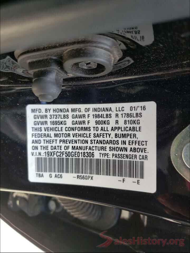 19XFC2F50GE018306 2016 HONDA CIVIC