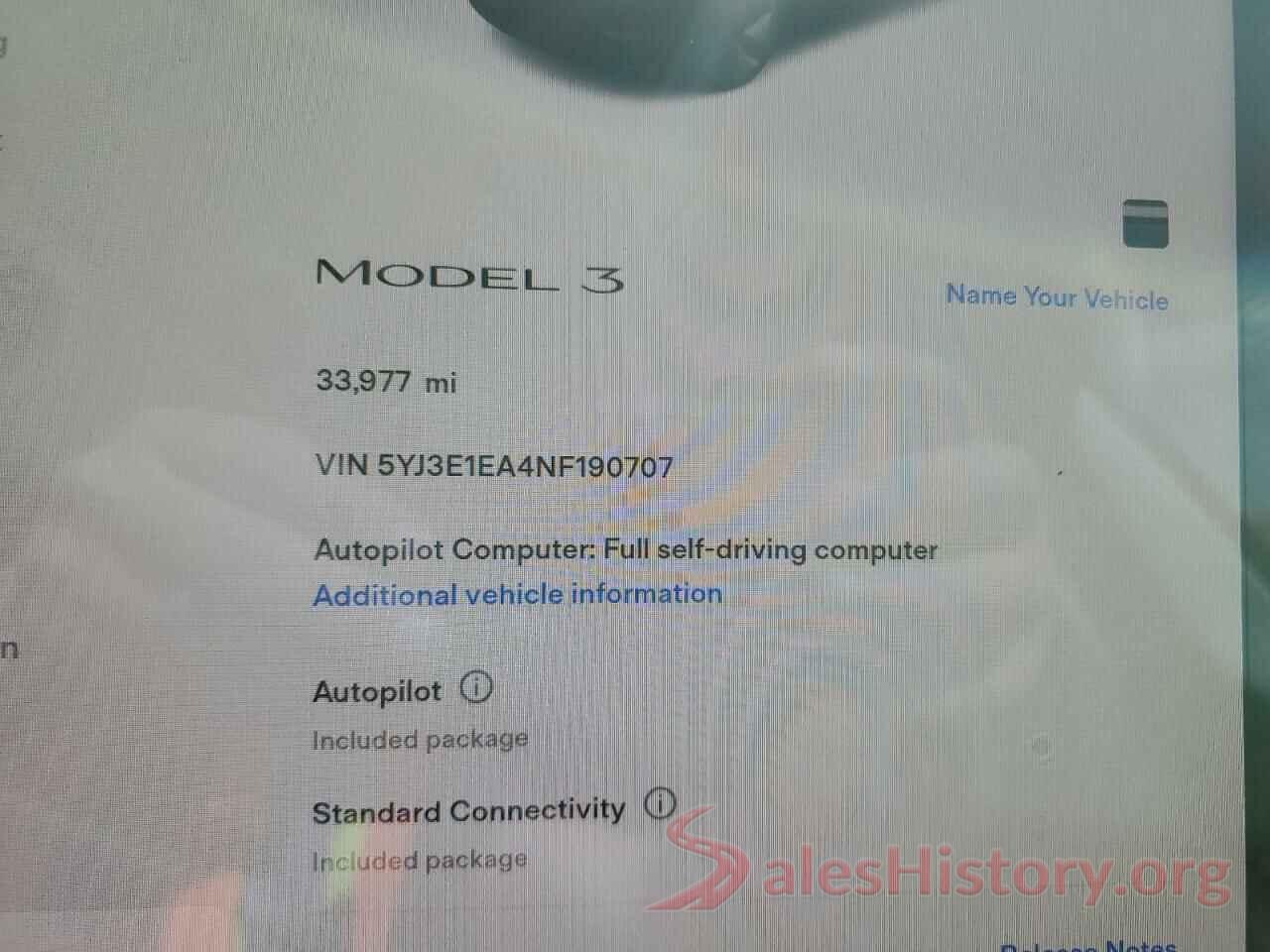 5YJ3E1EA4NF190707 2022 TESLA MODEL 3