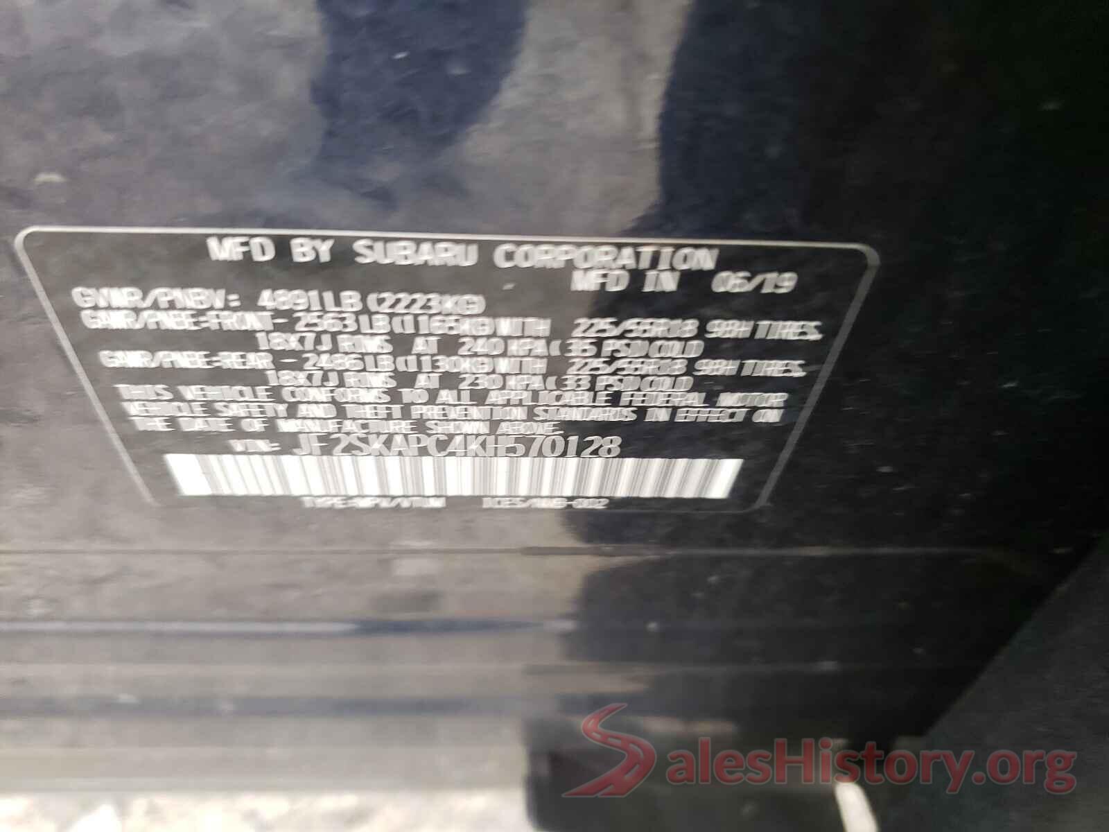 JF2SKAPC4KH570128 2019 SUBARU FORESTER