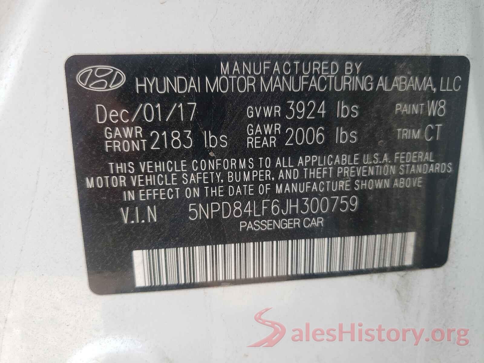 5NPD84LF6JH300759 2018 HYUNDAI ELANTRA