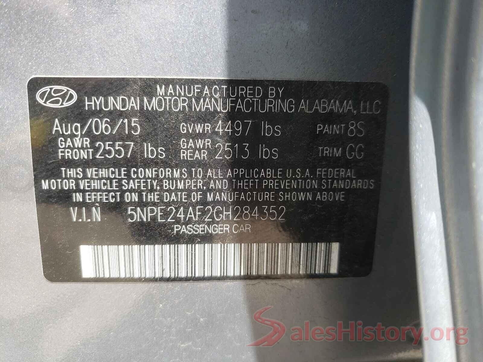 5NPE24AF2GH284352 2016 HYUNDAI SONATA