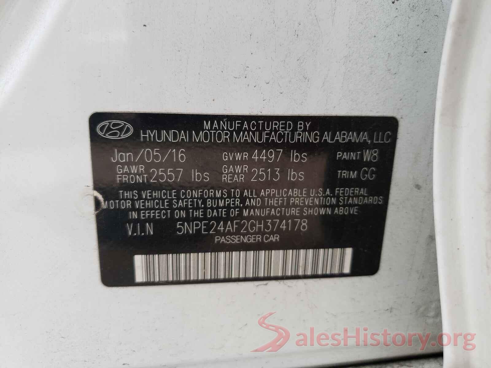 5NPE24AF2GH374178 2016 HYUNDAI SONATA