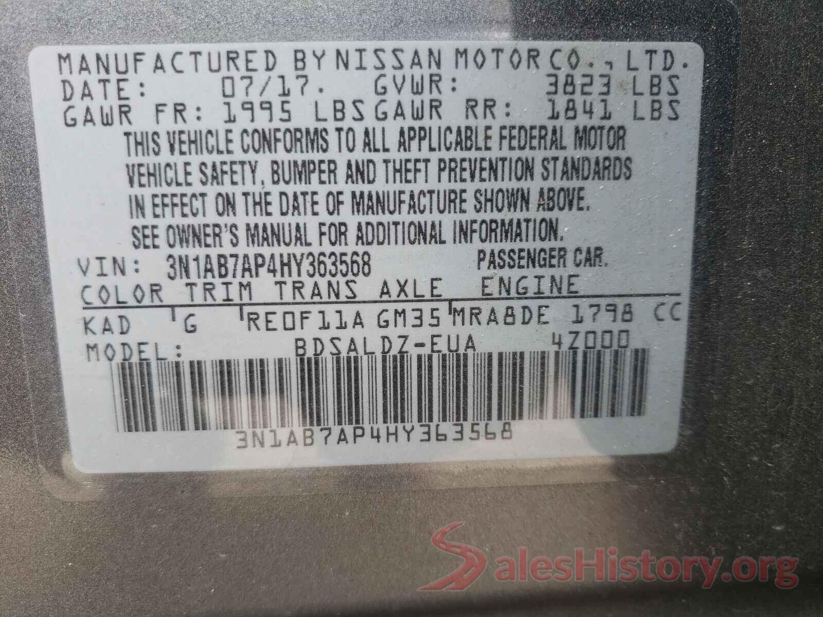 3N1AB7AP4HY363568 2017 NISSAN SENTRA