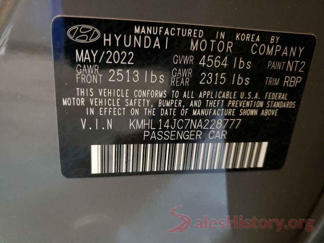 KMHL14JC7NA228777 2022 HYUNDAI SONATA