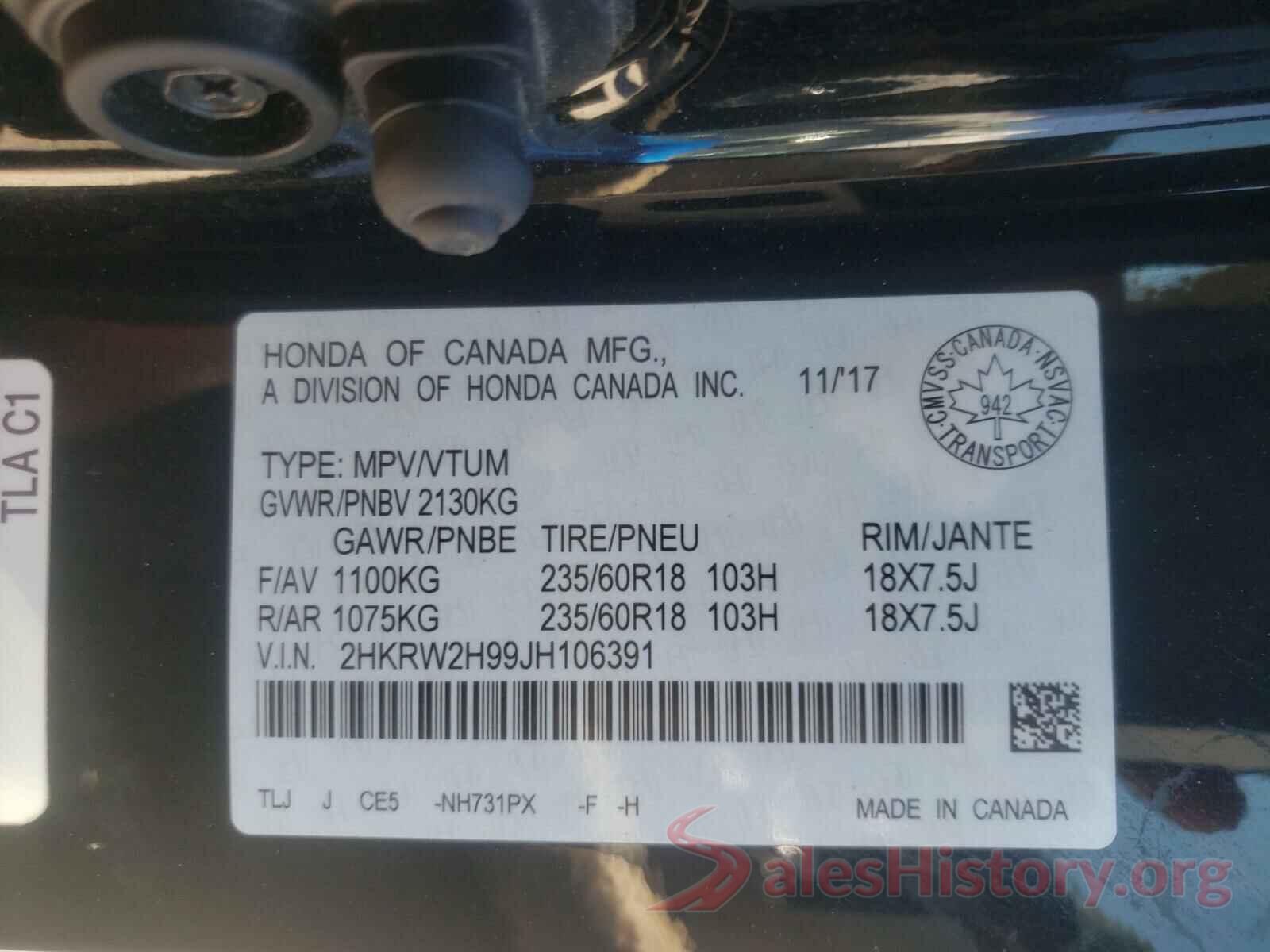 2HKRW2H99JH106391 2018 HONDA CRV