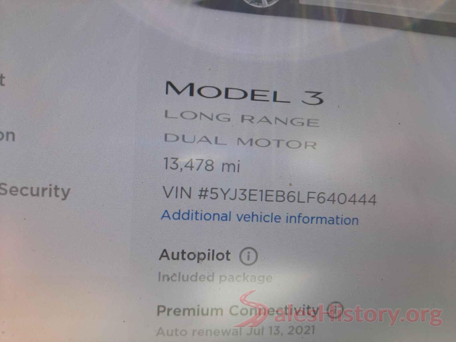 5YJ3E1EB6LF640444 2020 TESLA MODEL 3