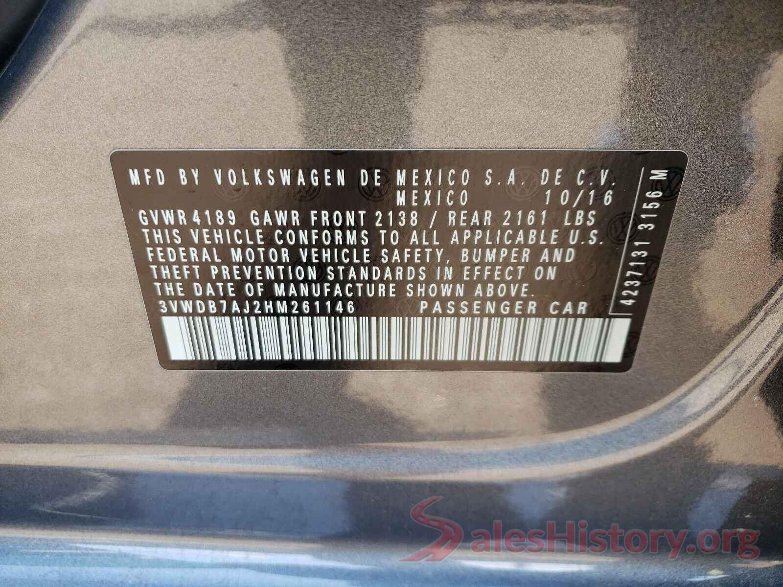 3VWDB7AJ2HM261146 2017 VOLKSWAGEN JETTA